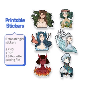 Monster Girls Printable Stickers For Planners Fantasy Themed Printable Stickers Character Printable Stickers Laptop Stickers