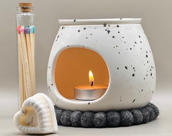 Wax melt burner Boxed Gift Set - Speckled ceramic wax melt burner
