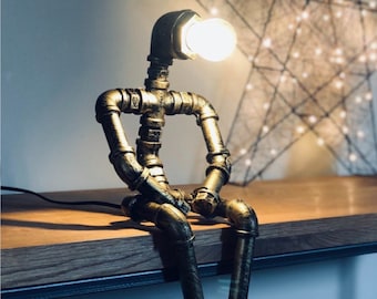 Handmade Industrial style robot pipe lamp or coat hook - Mancave, study table lamp