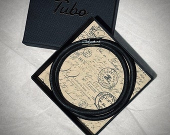 Handmade Vintage Italian Leather bracelet - Double Wrap Black