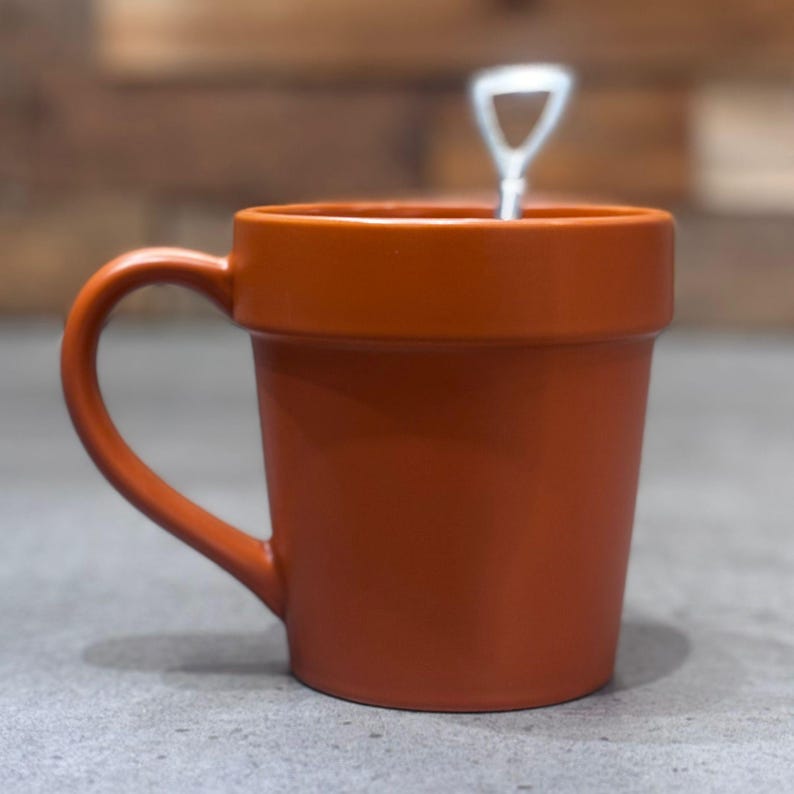 Mug Pot Gardeners Gift, Terracotta Plant Pot Mug and Spade Shaped Spoon Perfect ...