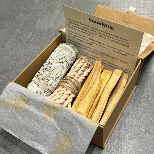 Energy Cleansing Kit • Palo Santo & White Sage Smudge Set • Home Purification Gift Box • Spiritual Cleansing Ritual Kit • Ethically Sourced