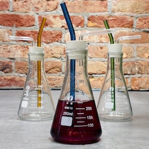 Chemistry gift ideas - Gift boxed conical Lab flask with straw perfect for science cocktails or H2O