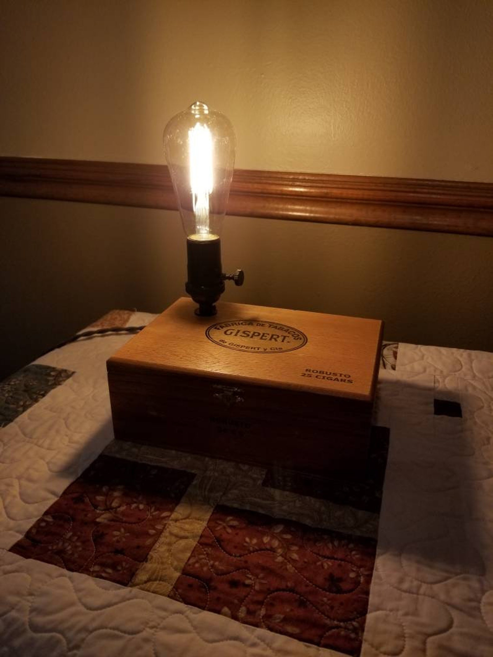 Handmade Cigar Box Lamp With Antique Brushed Finished Socket Etsy