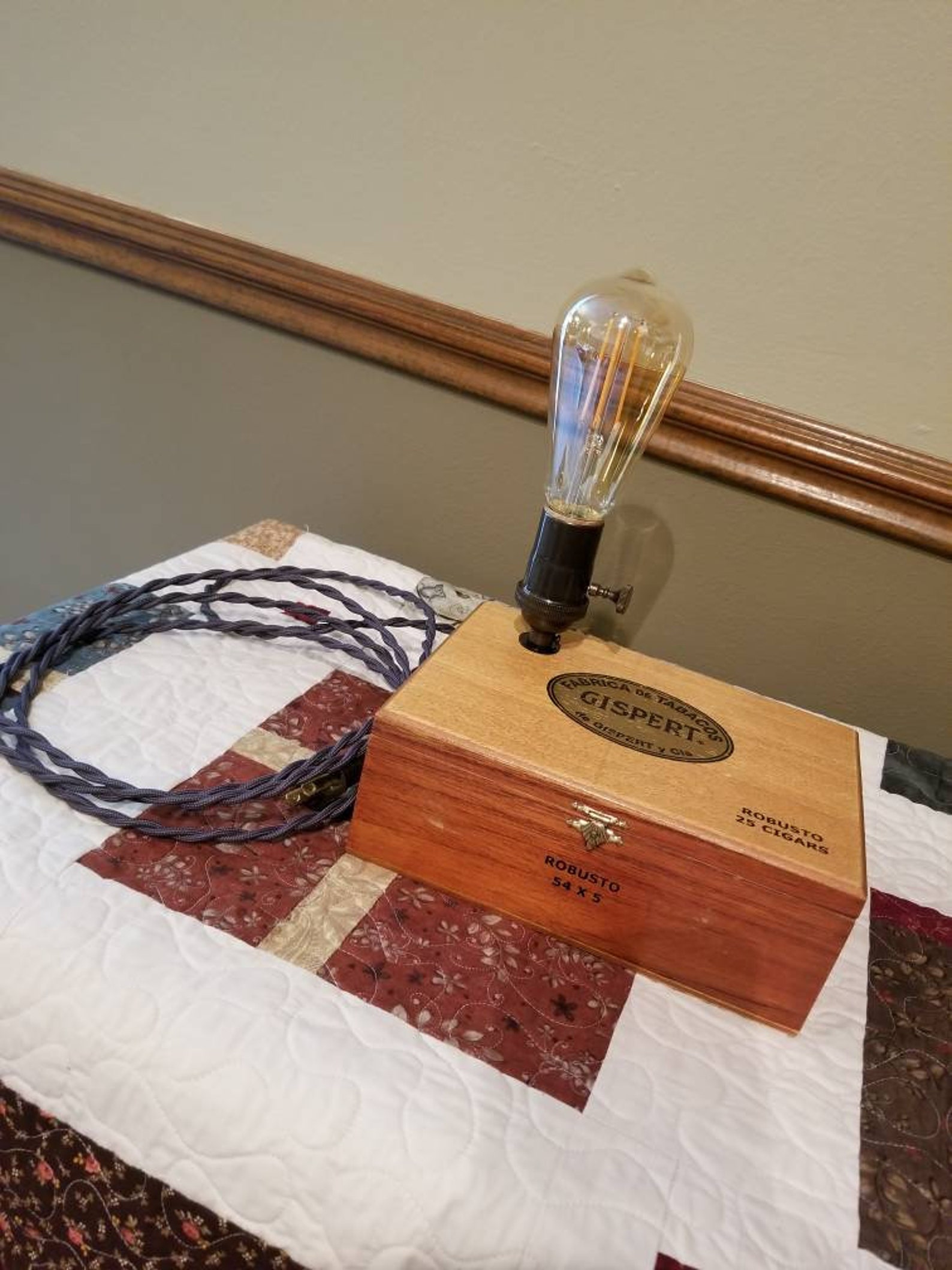Handmade Cigar Box Lamp With Antique Brushed Finished Socket Etsy