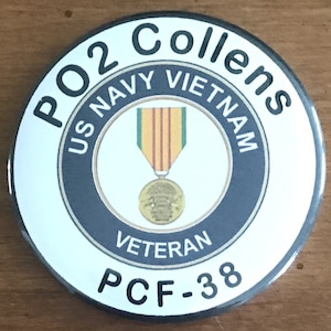 U.S. Navy Veteran Pin Back Button with 2 lines of text