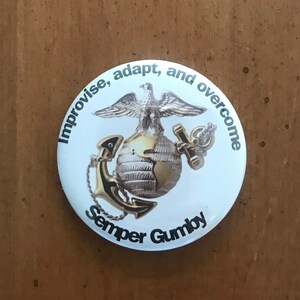 USMC personalized pin back button with 2 lines of text