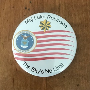 USAF Pin Back Button with rank and 2 lines of text