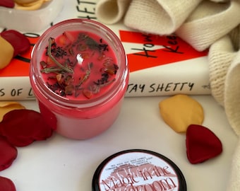 Intention Candle for Passion & Romance: Magic in the Bedroom. Natural Soy Wax Candle featuring Carnelian Crystals.