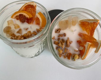 Intention Candle for Reclaiming Confidence & Grounding: Sunshine Magic. 100% Natural Soy Wax featuring Citrine Crystals