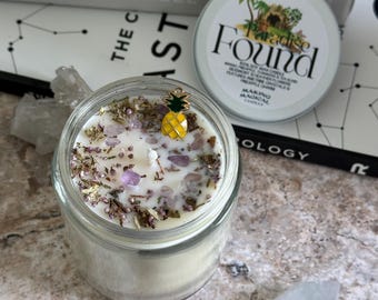 Intention Candle for Abundance, Balance, and Discovering Your Inner Oasis: Paradise Found. 100% Soy Wax candle featuring Ametrine Crystals