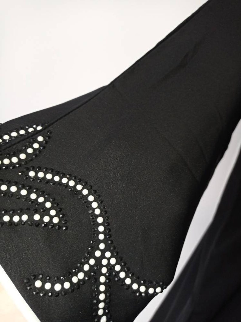 Kimono dress moroccan black and white Long oriental abaya dress with beads and flared sleeves