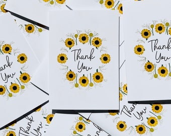 Pack of 10 Handmade Sunflower Thank You Cards