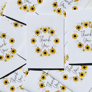 Lot de 10 cartes de remerciement tournesol faites main