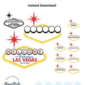 Las Vegas firma en blanco - Clipart / Archivos de corte Svg Png Jpg Dxf Diseño gráfico digital Descarga instantánea Uso comercial
