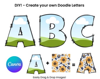 DIY Doodle Letters on Canva. Easy Drag and Drop Alphabet and Numbers, Canva image frame designs