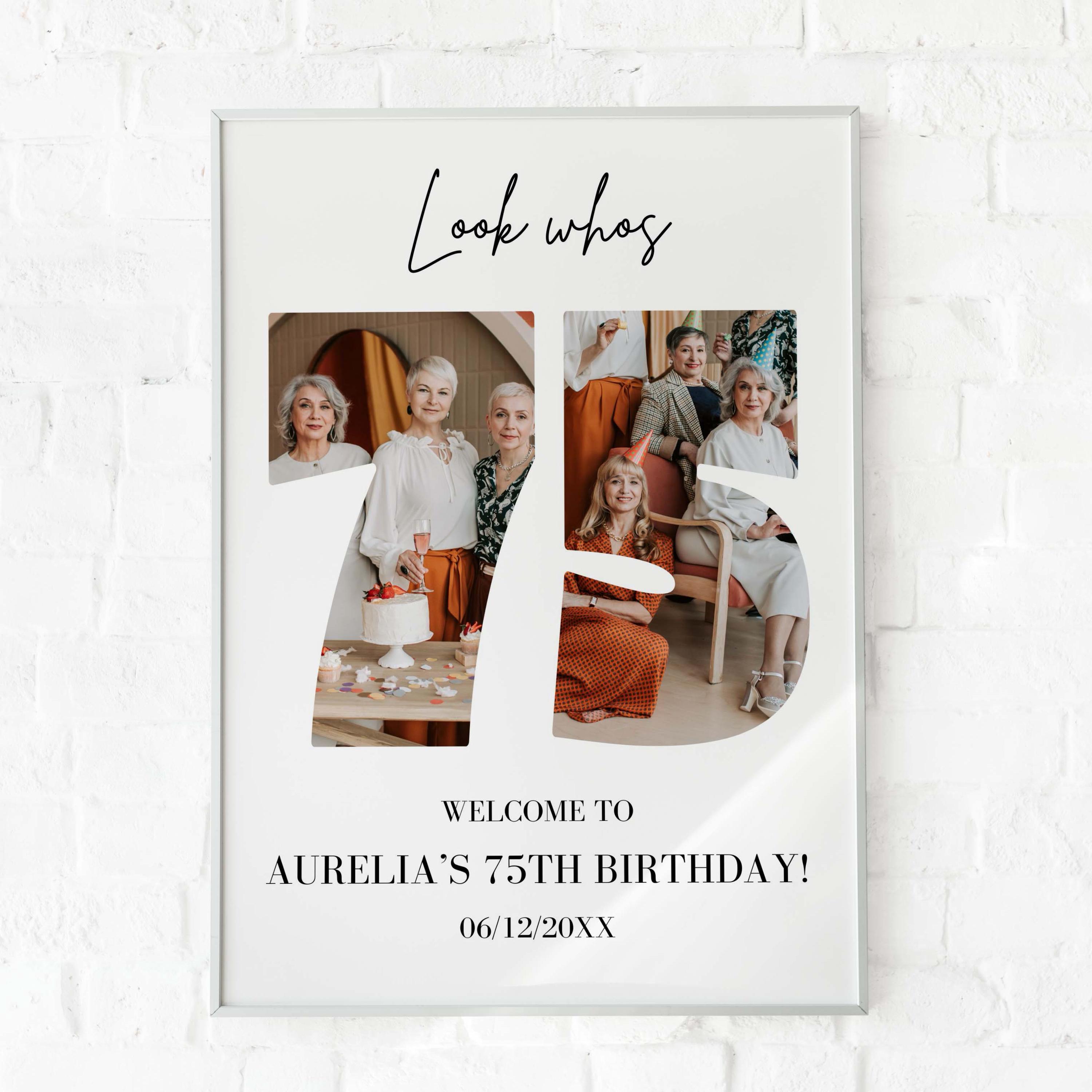 75th Birthday Sign: Celebrating the 75, Personalizable Picture Collage Board, Custom Photo Montage Poster, DIY Digital Download
