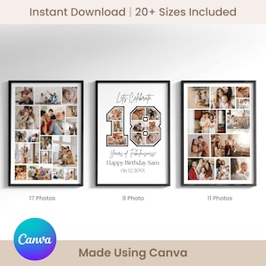 18th Birthday Sign: Celebrating the 18, Personalizable Picture Collage Board, Custom Photo Montage Poster, DIY Digital Download