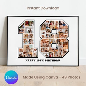 Fotocollage zum 18. Geburtstag: Wir feiern den 18., personalisierbare Bildcollage, individuelles Fotomontage-Poster, Geschenke für Ihn, Geschenke für Sie