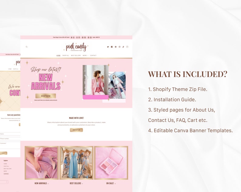 Pink Fashion Boutique Shopify Theme Feminine and Minimal Etsy