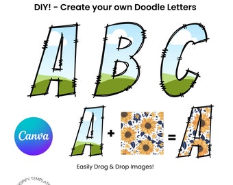 DIY Doodle Letters on Canva. Easy Drag and Drop Alphabet and Numbers, Canva image frame designs