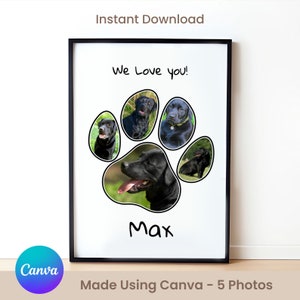 Haustier Pfotenabdrücke Fotocollage - DIY einfach per ziehen & ablegen auf Leinwand. Einfaches Ziehen und Ablegen von Zahlen, Canva-Bildrahmendesigns