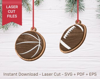 Football Ornament Cut Files - Split Football Christmas ornament - Sports Ornament- Glowforge Files - Laser Cut Ready SVG Files
