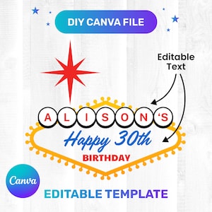 Canva modificabile Las Vegas Birthday Sign - Clipart / Digital Graphic Design Download immediato Uso commerciale