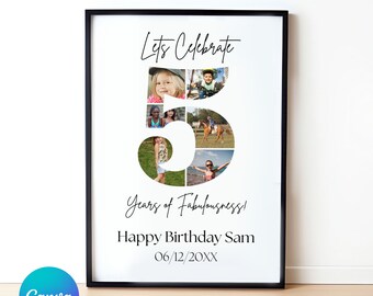 5 Geburtstag Zeichen: Feiern den 5, Personalisierbares Bild Collage Board, Benutzerdefinierte Foto-Montage-Poster, DIY Digital Download