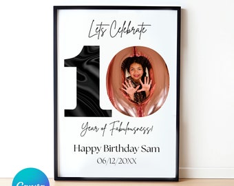 10th Birthday Sign: Celebrating the 10, Personalizable Picture Collage Board, Custom Photo Montage Poster, DIY Digital Download