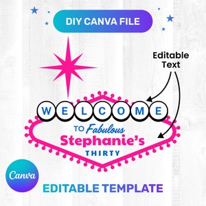 Editable Pink Las Vegas Birthday Sign - Clipart / Digital Graphic Design Instant Download Commercial Use