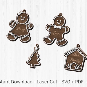 Famiglia di pan di zenzero, File SVG taglio laser, File di taglio ornamentale, File Glowforge, File digitali