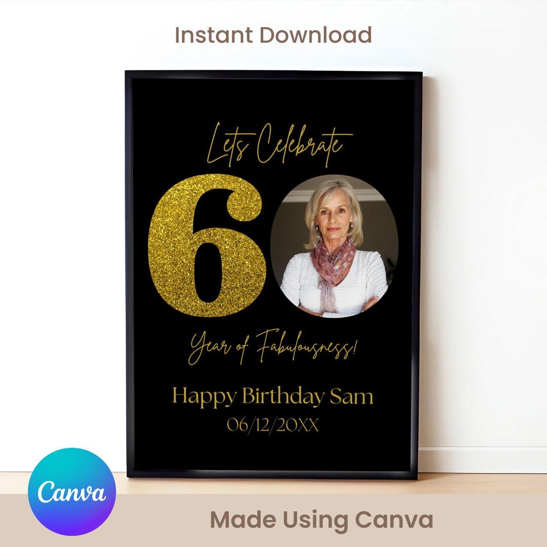 60th Birthday Sign: Celebrating the 60, Personalizable Picture Collage ...