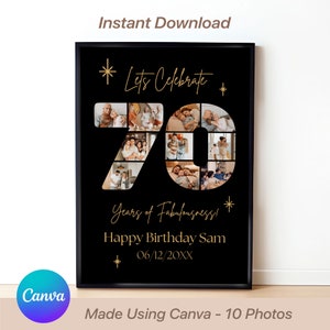 70er Jahre Geburtstag Zeichen: Feiern die 70er Jahre, personalisierbares Bild Collage Board, Benutzerdefinierte Foto Montage Poster, DIY Digital Download