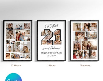 21st Birthday Sign: Celebrating the 21, Personalizable Picture Collage Board, Custom Photo Montage Poster, DIY Digital Download