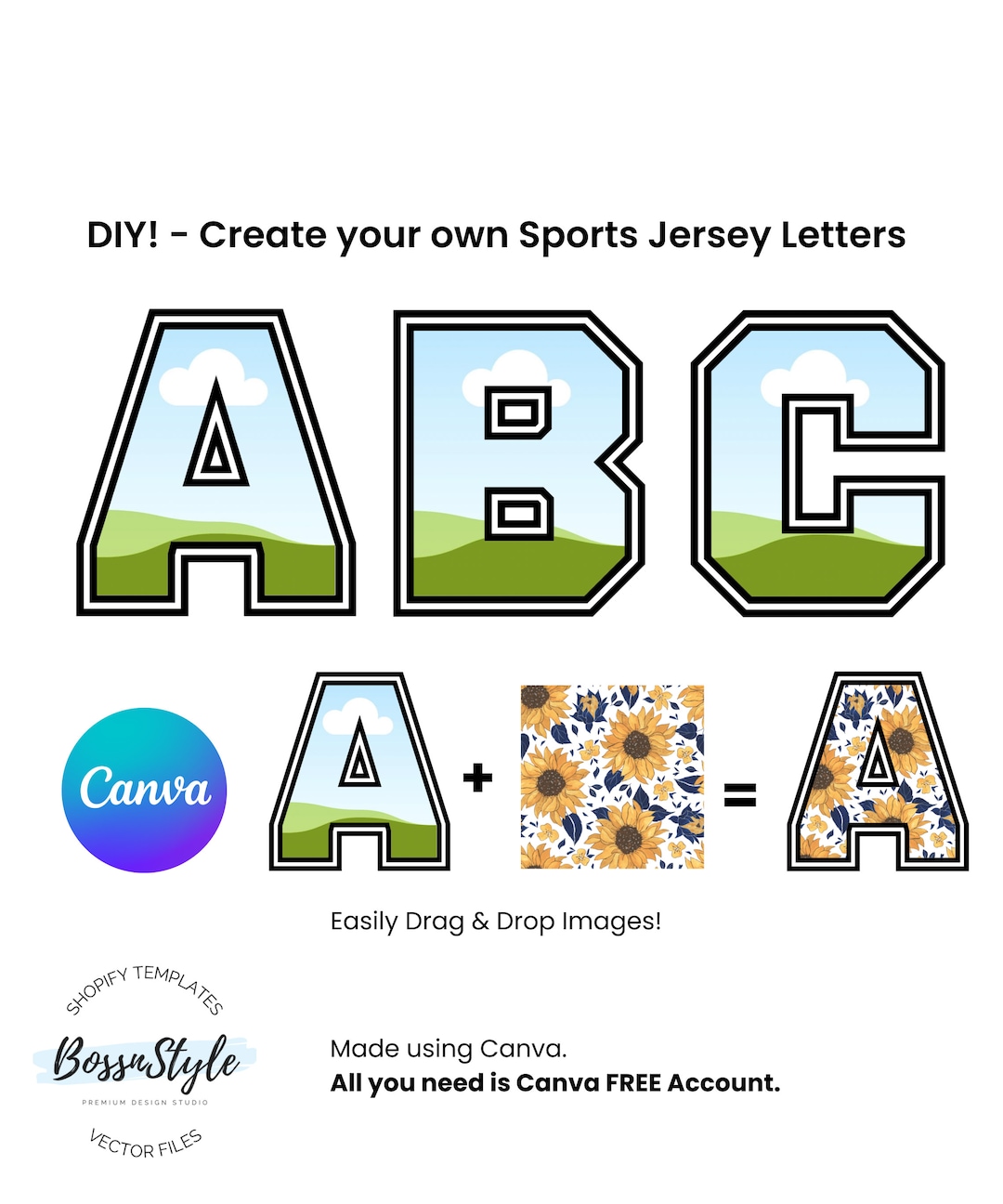 DIY Varsity Sports Jersey Letters on Canva. Easy Drag and Drop Alphabet and Numbers, Canva Image