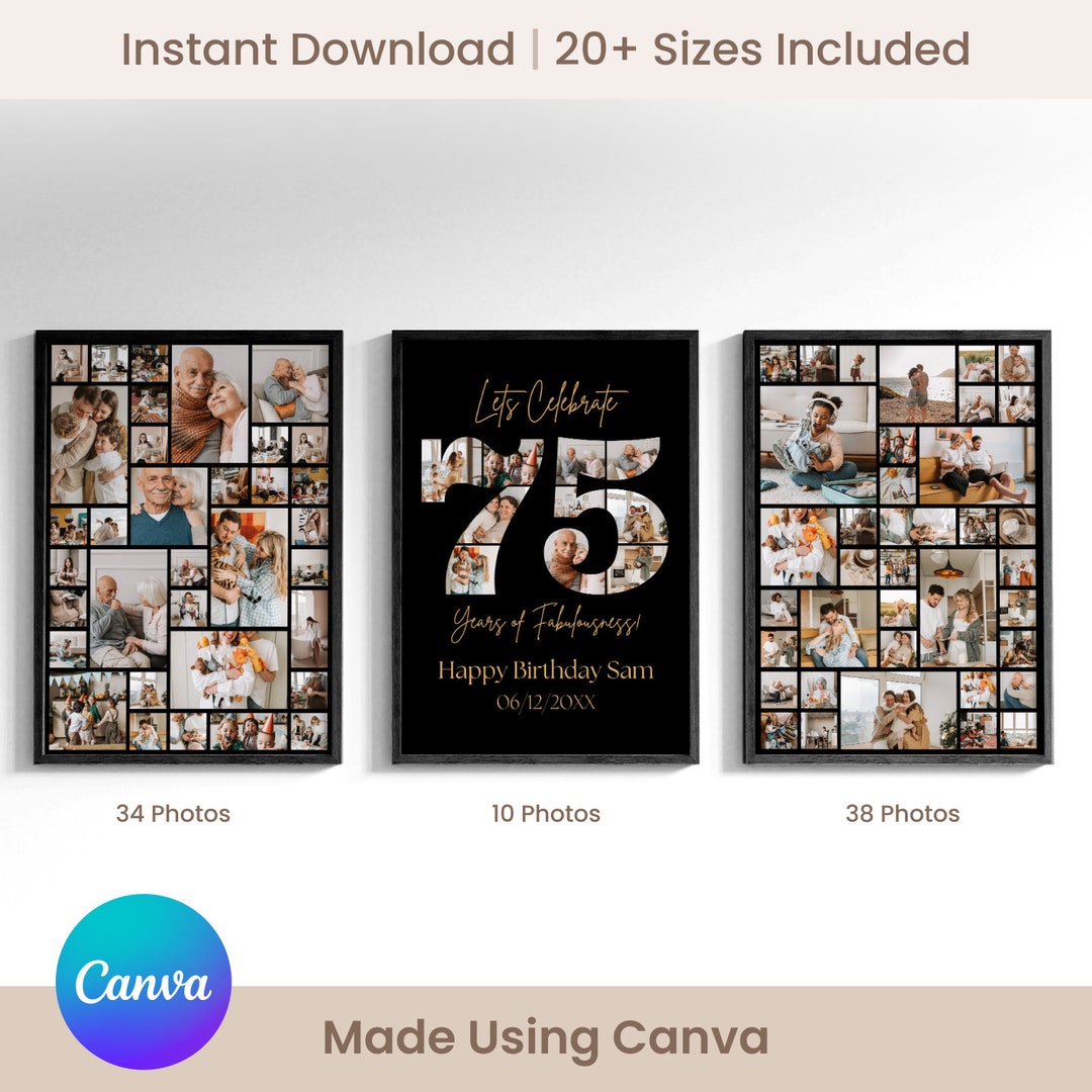 75th Birthday Sign: Celebrating the 75, Personalizable Picture Collage ...