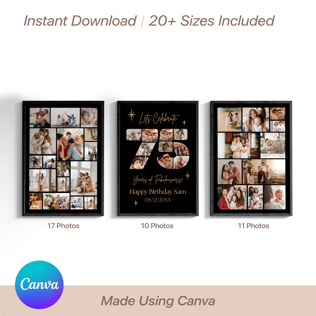 75th Birthday Sign: Celebrating the 75, Personalizable Picture Collage ...