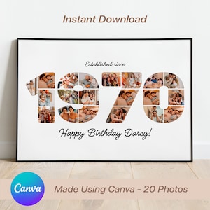 Personalisiertes 1970 Geburtstagsplakat | Vintage Foto-Collage | Geschenk zum 54.Geburtstag | Benutzerdefinierte Jahr geboren Druck | Retro Wandbild