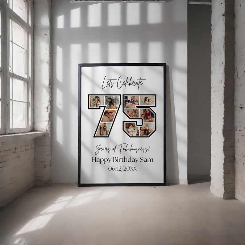 75th Birthday Sign: Celebrating the 75, Personalizable Picture Collage ...