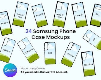 24 Samsung Phone Case Canva Mockup, Sublimation Samsung Case Mock Up, 2D Flat Samsung Case, Canva File