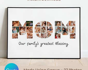 MOM Photo Frame, Mom Photo Collage Montage, Personalized MOM Frame, MOM Photo Frame Template