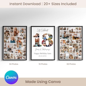 Signo de cumpleaños número 18: Celebrando los 18, tablero de collage de imágenes personalizable, póster de montaje fotográfico personalizado, descarga digital de bricolaje