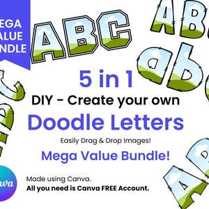 Mega Value Bundle - DIY Doodle Letters on Canva. Easy Drag and Drop Alphabet and Numbers, Canva image frame designs
