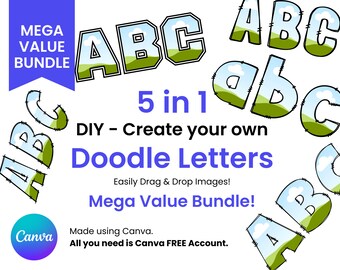 Mega Value Bundle - DIY Doodle Letters on Canva. Easy Drag and Drop Alphabet and Numbers, Canva image frame designs