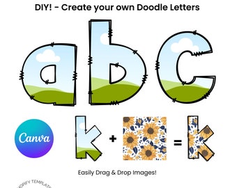 DIY Doodle Letters on Canva. Easy Drag and Drop Alphabet and Numbers, Canva image frame designs