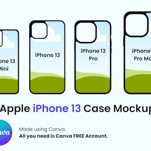 iPhone 13 Pro und iPhone 13 Hülle Canva Mockup, Sublimation iPhone Hülle Mock Up, 2D flache iPhone Hülle, leicht bearbeitbarer Hintergrund