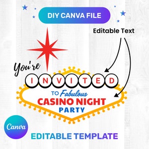 Editable Canva Las Vegas Casino Night Sign - Clipart / Diseño gráfico digital Descarga instantánea Uso comercial