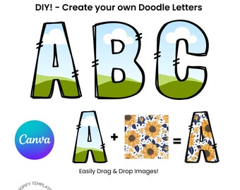 DIY Doodle Letters on Canva. Easy Drag and Drop Alphabet and Numbers, Canva image frame designs