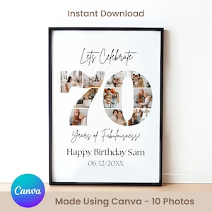 70er Jahre Geburtstag Zeichen: Feiern die 70er Jahre, personalisierbares Bild Collage Board, Benutzerdefinierte Foto Montage Poster, DIY Digital Download